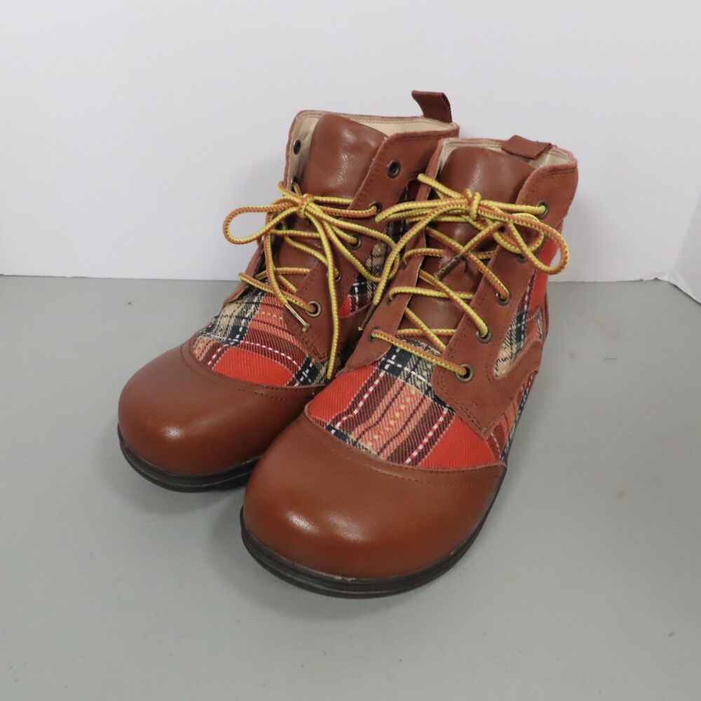 Alegria Kylie Leather Plaid Ankle Boots Womens EU 37 US 7 Comfort Lace Up Bootie